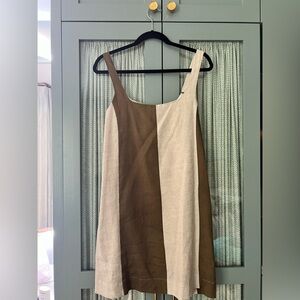 Pinkblush Maternity, tan/green striped dress, size L